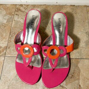 Vintage Kelly and Katie Womens Size 7.5 Pink and Orange Y2K Thong Sandal Heels